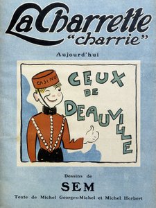 Deauville casino dealer, illustration by Sem for the cover of the monthly magazine La charrette charrie (1922).