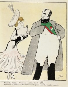 Actor Albert Bresseur in role of Napoleon in Madame Sans-Gene, caricature by Sem