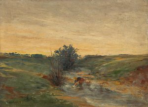 Washerwoman by the Stream at Sunset by Serafin Maurer