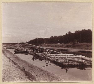 Log rafts, Volga-Baltic Waterway, Russia by Sergei Mikhailovich Prokudin Gorskii