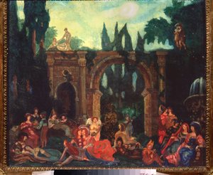 Preparatory Decor for the Play The Decameron by Giovanni Boccaccio by Sergei Yurevich Sudeikin