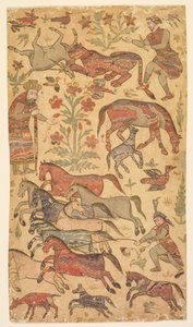 A Marbled Picture of Rustam Catching Rakhsh by Shafi