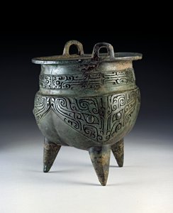 Li vessel, bearing the taotie design, Erligang period, Shang Dynasty, c.1500-1050 BC by Shang Dynasty Chinese School