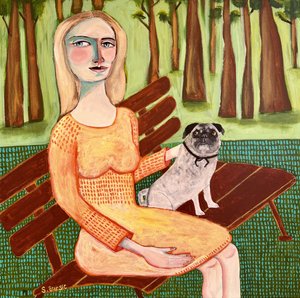Woman with Pug by Sharyn Bursic