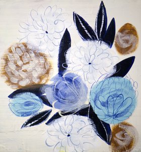 Abstract Blue Gold Flowers by Shelley Hampe