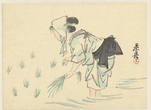 Woman Planting Rice by Shibata Zeshin