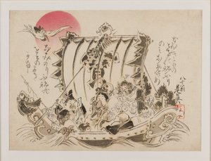The seven gods of good fortune on a takarabune, or treasure ship