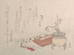Potted Plum Tree in Blossom and Books, 19th Century