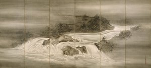 River Landscape with Fireflies, 1874 by Shiokawa Bunrin