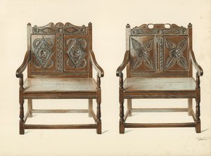 Oak Double Chairs (Welsh), Property of H. Clarence Whaite by Shirley Charles Llewellyn Slocombe