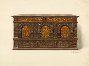 Oak Inlaid Chest, Property of Arthur James by Shirley Charles Llewellyn Slocombe