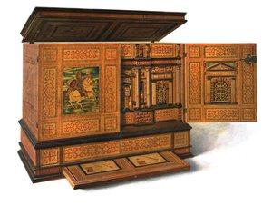 Writing cabinet inlaid with marquetry by Shirley Charles Llewellyn Slocombe