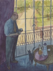 Man looking out of window