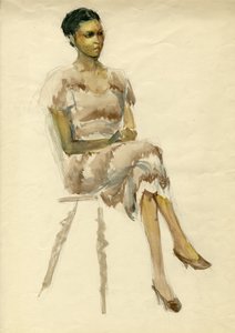 Seated woman in brown dress, c. 1952