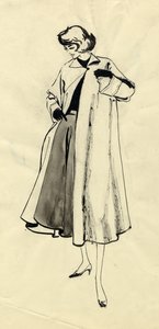 Woman in Coat and Full Skirt