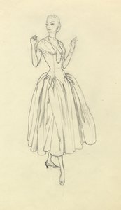 Woman in narrow-waisted dress, c1952