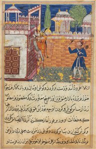 Page from Tales of a Parrot Tuti-nama: Eighth night: The deceitful wife returns..., 1558-1560 by Shravana