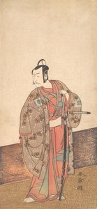 The Actor Ichikawa Danjuro V Standing Inside of a House and in Front of an Engawa by Shunsho