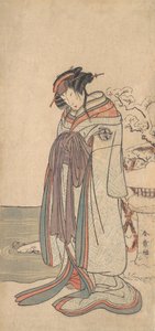 The Third Segawa Kikunojo as a Courtesan Standing in the Snow by Shunsho