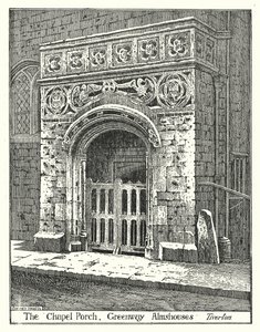 The Chapel Porch, Greenway Almshouses, Tiverton (engraving) by Sidney Heath