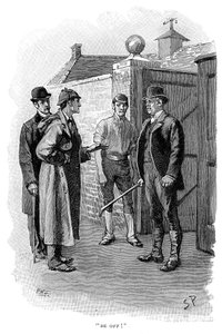 The Adventure of Silver Blaze, Holmes questioning a suspect by Sidney Paget