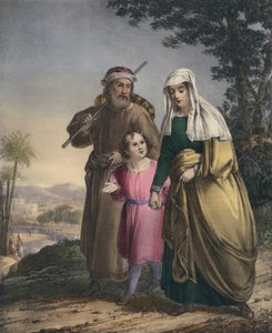 Jesus returning with his parents to Nazareth (coloured engraving) by Siegfried Detler Bendixen