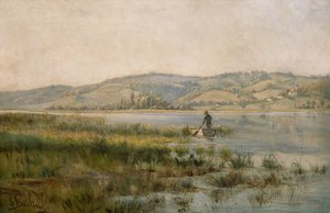 Paddling Man on Lake by Sigrid Bolling