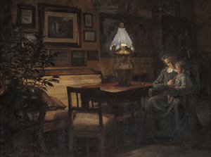 Evening Interior. Mother and Child
