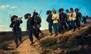 Guards leading prisoners