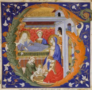 Manuscript Illumination with the Birth of the Virgin in an Initial G, from a Gradual by Silvestro dei Gherarducci