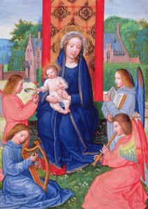 Madonna and Child with angels playing instruments, from the Hours of Joanna of Ghistelles