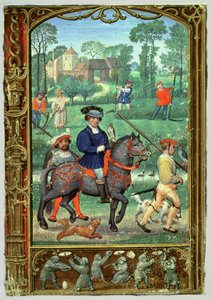 July: Falconry, haymaking and chasing butterflies, from a Book of Hours, or the Golf Book, c.1520-30