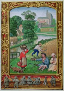 August: Harvesting near a river, from a Book of Hours, or the Golf Book, c.1520-30