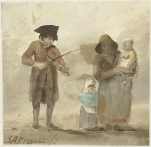 Street Musician with Woman and Children