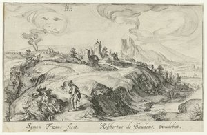 Mountain Landscape with Two Figures by Simon Frisius