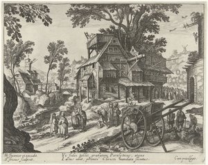 Village Scene with the Healing of a Lame Man by Simon Frisius