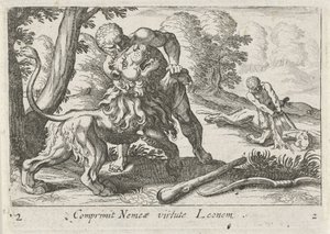 Hercules Fighting the Nemean Lion by Simon Frisius
