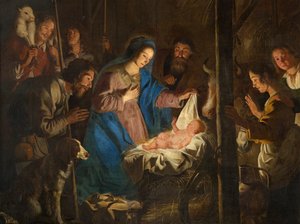 Parish Church (Onze-Lieve-Vrouw-Hemelvaartkerk). Interior. Painting. Christmas Scene. Simon De Paepe. Origin Abbey Ename (?). by Simon II de Pape