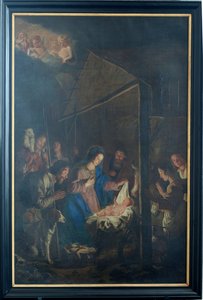 Parish church (Onze-Lieve-Vrouw-Hemelvaartkerk). Interior. Christmas scene by Simon II de Pape