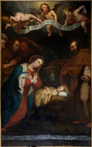 Parish Church (Sint-Laurentius). Interior. North Aisle. The Altar. Painting. The Birth of Christ. Signed Simon de Pape. 1666. by Simon II de Pape
