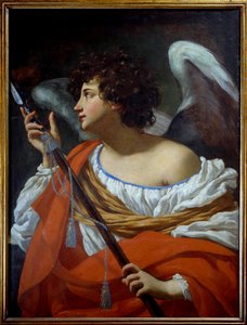 The angel carrying the spear having pierced the heart of Christ and the sponge soaked in vinegar by Simon Vouet