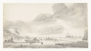Beach Scene with Shellfishers and Walkers