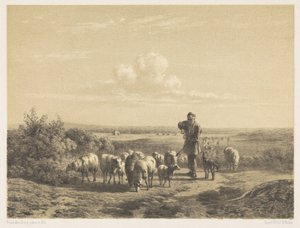 Shepherd with His Sheep on the Heath by Simon van den Berg