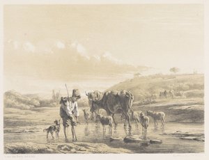 Shepherd Boy with Flock in Shallow Water by Simon van den Berg