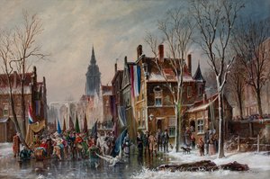A Carnival Parade on a Frozen Canal by Simon van der Ley