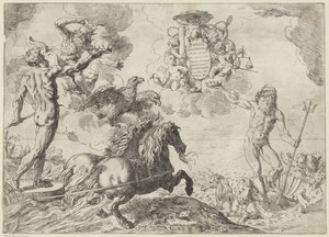 Jupiter, Neptune, and Pluto Offer Their Crowns to the Arms of Cardinal Scipione Borghese by Simone Cantarini