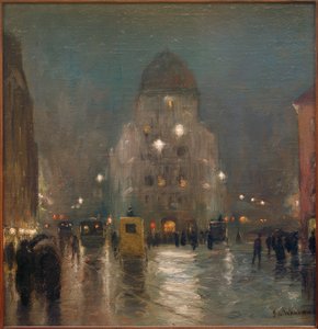 View of Stachus in Munich on a Foggy Winter Evening by Sion Longley Wenban