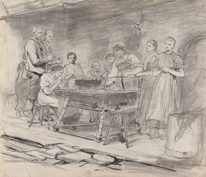 Study of Women and Men Saying Grace, Before a Meal