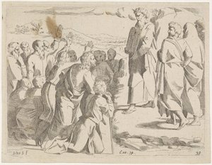 Moses Showing the Tablets of the Law to the People, Biblical Scenes (series title), Historia del Testamento Vecchio / Dipinta in Roma nel Vaticano da Raffaelle di Urbino (series title)