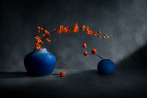 Blue Vases Orange Blooms